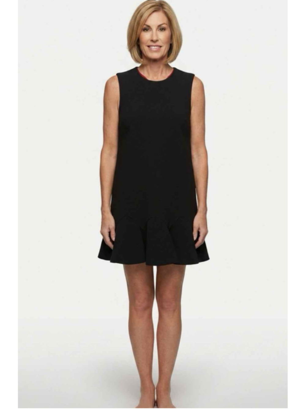 Victoria Victoria Beckham Black Structured Drop Waist Flounce Dress Red Lining U